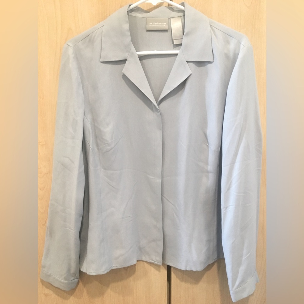 Liz Claiborne Collection Silk V-Neck Cuffed Blouse Shirt